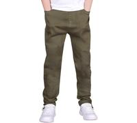 Kids Straight Leg Trousers Boys Chino School Pants Uniform Bottoms with Zipper Fly Boys Half Elasticated Waist Regular Fit School Trousers Army Green