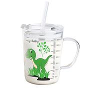 Kids Straw Cup with Lid, 400ml Transparent Glass Learn to Drink Trainer Cup, Lovely Microwave Safe Milk Drinking Mug for Kids Adult (#1)