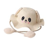 Kids Straw Sun Hat Funny Bucket Hat Wide Brim Summer Sun Protection Hat Children Foldable Beach Cap Cute Fisherman Hat UPF 50 Outdoor Sunblock Hat with Moving Ears for Girls Boys 4-8 Years Old Beige