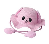 Kids Straw Sun Hat Funny Bucket Hat Wide Brim Summer Sun Protection Hat Children Foldable Beach Cap Cute Fisherman Hat UPF 50 Outdoor Sunblock Hat with Moving Ears for Girls Boys 4-8 Years Old Pink