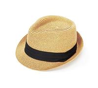 Kids Straw-Trilby-Fedora Hat Short Brim Baby Jazz Panama Cap UPF Sun Summer Beach Hats 2 to 5 Years, Khaki, 2-5 Years