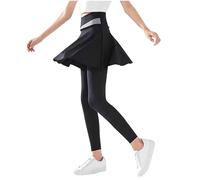 Kids Stretch Skirted Leggings, 2 in 1, Thermal Warm, Fleece Lined, Elegent Ruffle Skirt Sweatpants, Solid Color, Comfortable Thicken, for Sport A Black