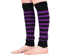 Kids Stripe Leg Warmers Stay Warm & Stylish with Knitted Ankle Legwarmers for Girls Perfect for Book Week Christmas School Dance Party Sports Yoga (Purple Black, One Size)