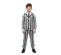 Kids Striped Suit Halloween Costume - Large - Black & White Striped Suit & Shirt Front, Black Tie - Childs TV Film Halloween Fancy Dress Costume
