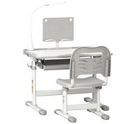 Kids Study Desk & Chair Set Childrens Work Desk USB Lamp Adjustable Height Grey