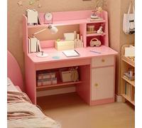 Kids Study Desk, Wooden Children Table, School Students Workstation with Drawer, Shelves, for Studying, Reading and Drawing Children's Desks for Bedroom Pink,80CM