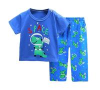 Kid's Summer Homewear Boys Girls Cartoon Printed Short Sleeve T Shirt Long Pants Pajamas Suits Children's Clothing Dinosaur Pajamas Size 6 Pink