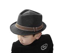 Kids Summer Panama Hat Fedora Trilby Straw Sun Hat Beach Cap Cowboy for Children Boys Rollable Packable Straw-Fedora Hat Sun Protection Headwear Gangster Cap 50-53CM Black