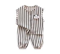 Kids Summer Striped Outfits Cute 3D Panda Toddler Boys Girls Sleeveless Tshirt Trousers Set Button Up Baby 2 Piece Outfit Elegant Cool Breathable (Black, 7-8 Years)