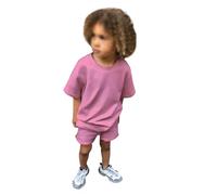 Kids Summer Tracksuit, Short Sleeve Top & Shorts, Solid, Casual, 2-6 Years#Z Hot Pink