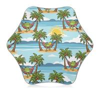 Kids Sun and Rain Umbrella with Rounded Corner Windproof Umbrella, Cartoon Frog Palm Trees