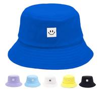 Kids Sun Hat Smile Face Bucket Hat for Girls Boys Summer Sun Protection Cotton Unisex Beach Cap, Sky Blue, 6 3/4-6 7/8