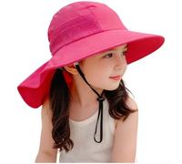 Kids Sun Hat with Neck Flap, UPF 50+ UV Protection Wide Brim Summer Bucket Cap, Adjustable Breathable Outdoor Beach Hat for Boys Girls, Cartoon Prints(E-M)