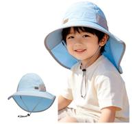 Kids Sun Hat with Neck Flap, UPF 50+ UV Protection Wide Brim Summer Bucket Cap, Adjustable Breathable Outdoor Beach Hat for Boys Girls, Cartoon Prints(J-M)