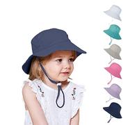 Kids Sun Wide Brim Hat UV Protection Summer Beach Bucket Hat Breathable Adjustable Fisherman Cap for Toddler Boys Girls (Large, Navy)