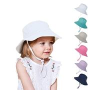 Kids Sun Wide Brim Hat UV Protection Summer Beach Bucket Hat Breathable Adjustable Fisherman Cap for Toddler Boys Girls (Medium, White)