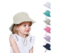 Kids Sun Wide Brim Hat UV Protection Summer Beach Bucket Hat Breathable Adjustable Fisherman Cap for Toddler Boys Girls (Small, Beige)