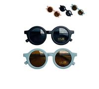 Kids Sunglasses, 2 Pieces Round Retro Style for Boys and Girls and Baby Age 1-8, UV 400 (Blue & Black)