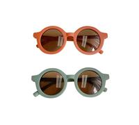 Kids Sunglasses, 2 Pieces Round Retro Style for Boys and Girls and Baby Age 1-8, UV 400 (Green & Orange)
