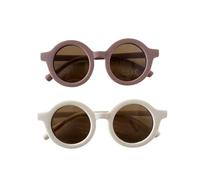 Kids Sunglasses, 2 Pieces Round Retro Style for Boys and Girls and Baby Age 1-8, UV 400 (White & Indian Rose)