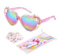 Kids Sunglasses Girls,UV Protection Unicorn Heart Toddler Sunglasses with Drawstring Glasses Pouch for Childrens Party Favors Beach Dress up Glasses
