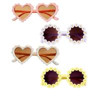 Kids Sunglasses Set,4 PCS Multipack with Pink Heart & Flower Glasses | Funky Pink Heart Sunglasses for Girls and Teens Cute White Daisy Sunglasses for Beach Holiday and Summer Outdoor Play