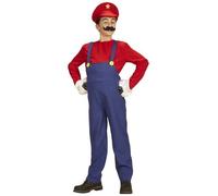 Kids Super Plumber Costume Boys Fancy Dress Video Game Outfit with Hat