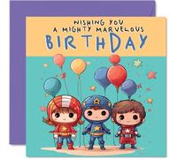 Kids Superhero Birthday Card - Marvelous Birthday - Card Kids, Cards for Him or Her, 145mm Greeting for Son Daughter Niece Nephew Grandchild Kid Children