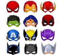 Kids Superhero Masks for Party Bag Fillers - 12pcs Super Hero Dress Up Cosplay Costumes, Spider Man Masks for Boys Girls - Masquerade Birthday Party Supplies