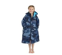 Dryrobe Advance - The Original Long Sleeve Waterproof Changing Robe - Oversized Coat with Fleece Lining - for Beach, Cold Water Wild Swimming, Surfing - Kids 5-9 - Blue Camo/Blue