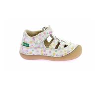 Kids Sushy Leather Sandals with Closed Toe White With Print