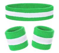 Kids Sweatbands Headband Wristband Set - Athletic Cotton Sweat Band for Sports - Ultimate Sweat-Absorbing 3-piece Set (1 Headband + 2 Wristbands) (Green+White)