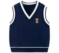 Kids Sweater Sleeveless Boys Gilets Knitted Vest V Neck Preppy Style Knitwear Jumper Blue Cotton Age 7-8 Years