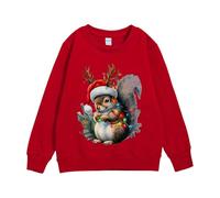 Kids Sweatshirt Christmas Squirrel Print Long Sleeve Warm Crewneck Comfortable Casual Pullover Top Fleece Lined Age 3-8 Years Red