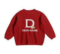 Kids Sweatshirt Embroidered Pullover Sweater Crewneck Long Sleeve Soft Knit Boys Girls Jumper for Thanksgiving Celebrations Cosy Autumn Family Gathering (Red,4-5 Years)