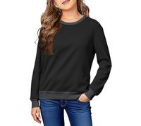 Kids Sweatshirt Girls Plain Fleece Lined Pullover Back to School Sweatshirts Trendy Teenage Girls Crewneck Long Sleeve Jumper Tops Classic Sweater Winter Fall Clothes Age (Black, 13-14 Years)