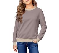 Kids Sweatshirt Girls Plain Fleece Lined Pullover Uniform Sweatshirts Teen Girls Back to School Jumper Crewneck Long Sleeve Tops Classic Sweater Winter Fall Clothes Age 5-14 (Brown, 9-10 Years)