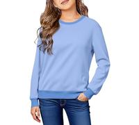 Kids Sweatshirt Girls Plain Fleece Lined Pullover Uniform Sweatshirts Teen Girls Back to School Jumper Crewneck Long Sleeve Tops Classic Sweater Winter Fall Clothes Age (Light Blue, 11-12 Years)