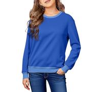 Kids Sweatshirt Girls Plain Fleece Lined Pullover Uniform Sweatshirts Teen Girls Back to School Jumper Crewneck Long Sleeve Tops Classic Sweater Winter Fall Clothes Age 5-14 (Blue, 11-12 Years)