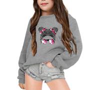 Kids Sweatshirt No Hood Girls Age 3-14 Years Beautiful Girl Fashion Graphic Crew Neck Blouse Pullover Girls Long Sleeve Winter Cartoon Cute School Casual Teenagers Tops Shirt (Grey, 11-12 Years)