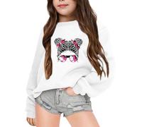 Kids Sweatshirt No Hood Girls Age 3-14 Years Beautiful Girl Fashion Graphic Crew Neck Blouse Pullover Girls Long Sleeve Winter Cartoon Cute School Casual Teenagers Tops Shirt (White, 11-12 Years)