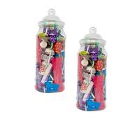 Kids Sweets Pick N Mix Candy Buffet Party Victorian Style Clear Plastic Sweet Jar Holder 19cm Tall 970ml - Set of 2 Kitchen Storage Wedding Christening Birrhday