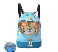 Kids Swim Bag - Drawstring Backpack | Beach Backpack Waterproof Bag | Drawon Separate and Wet Cartoon | Pool Accessories for Travel Activities, multicoloured, tiger, See description