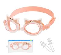 Kids Swim Goggles with Earplugs for Kids Girls (4-14), Cute Cat Swimming Glasses, Anti-Fog UV Protection Leak-proof Water Pool Goggles for Toddler Youth, Clear Vision, with Potable Bag