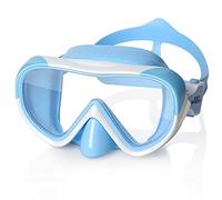 Kids Swim Mask 180° Snorkel Diving Mask, Anti-Fog Child Swim Goggles with Nose Cover No-Leak Swimming Goggles Anti-Shattered Lens for Youth 4-15 (Blue)