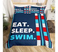 Kids Swimmer Bedding Set Water Sports Bedding Duvet Cover Set For Boys Girls Teens Swimming Lane Comforter Cover Set Swim Lover Quilt Cover 3Pcs King Size
