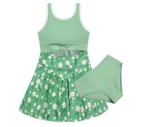 Kids Swimming Costume 2 Piece Teeange Girls Swimwear Printed Swim Suit Dress + Briefs Green 8-10 Y
