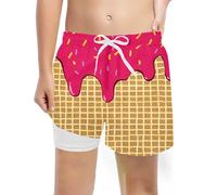 Kids Swimming Costume - Ice 男童泳裤华夫格或锥形速干泳衣泳衣幼儿沙滩短裤 2-16 岁 (Watermelon Red 7 Years)