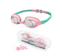 Kids Swimming Goggles 6-14 Years Waterproof HD Anti Fog No Leaking Easy to Adjust Kids Swimming Goggles Wide Vision Soft Silicone Kids Goggles Comfort Strap Swimming Goggles for Kids Pink Green