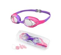Kids Swimming Goggles 6-14 Years Waterproof HD Anti Fog No Leaking Easy to Adjust Kids Swimming Goggles Wide Vision Soft Silicone Kids Goggles Comfort Strap Swimming Goggles for Kids Purple Pink